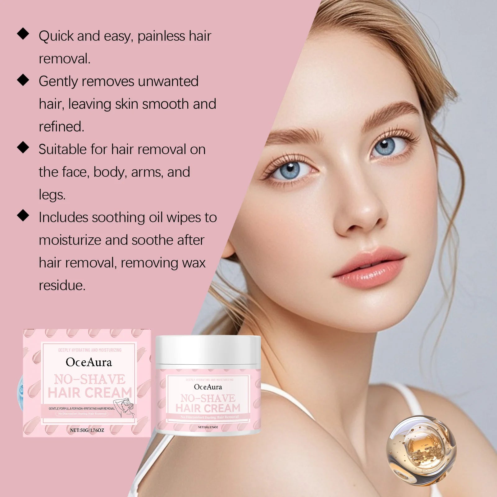 OceAura Comfortable Gentle Fast Hair Removal Cream Improves Skin Texture Gently Cleanses Leaves Body Skin Smooth Skin Care Cream Oasis Select