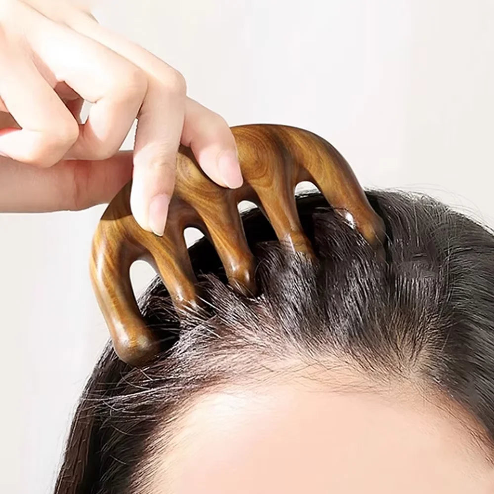 Sandalwood 5-Tooth Scalp Massage Comb – Head & Body Set Scalp Massage Comb Oasis Select