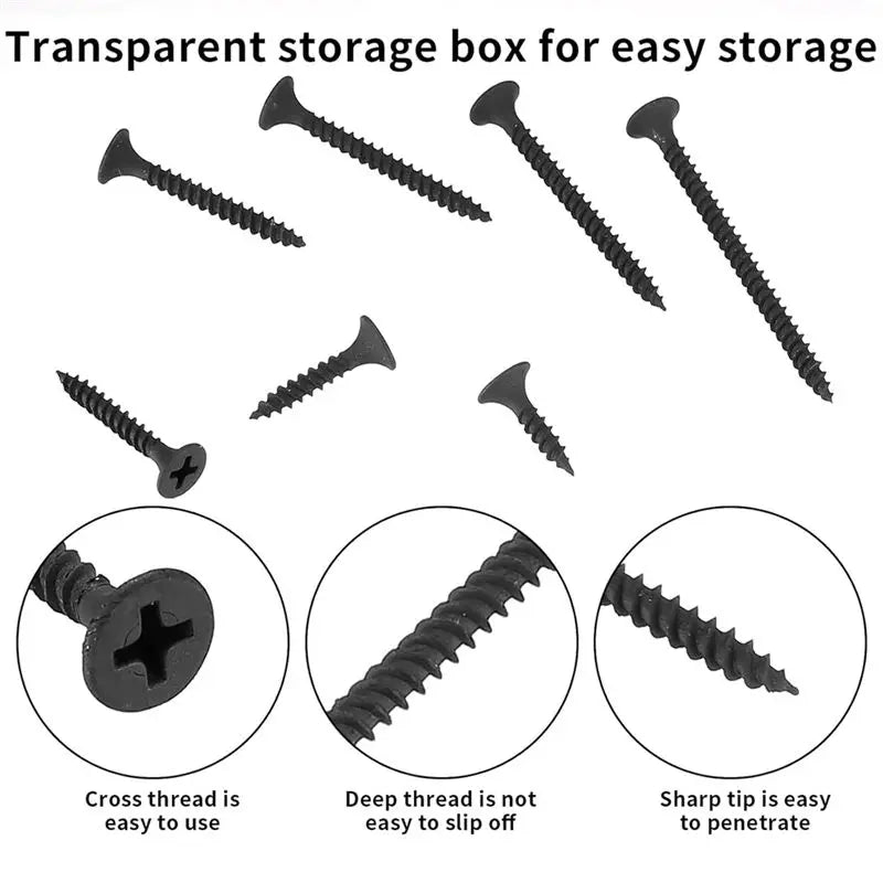 LIKE WISH 220Pcs Carbon Steel M3.5 Flat Head Screw Set, Essential Assortment Kit For Cross Screw Self-Tapping Oasis Select