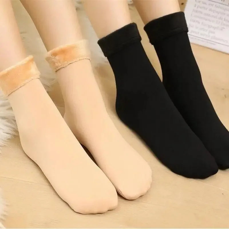 1/2/3/4Pairs Thermal Winter Thicken Plush Socks Women Solid Color Velvet Floor Socks Girls Fleece Lining Nylon Mid-Tube Stocking Oasis Select
