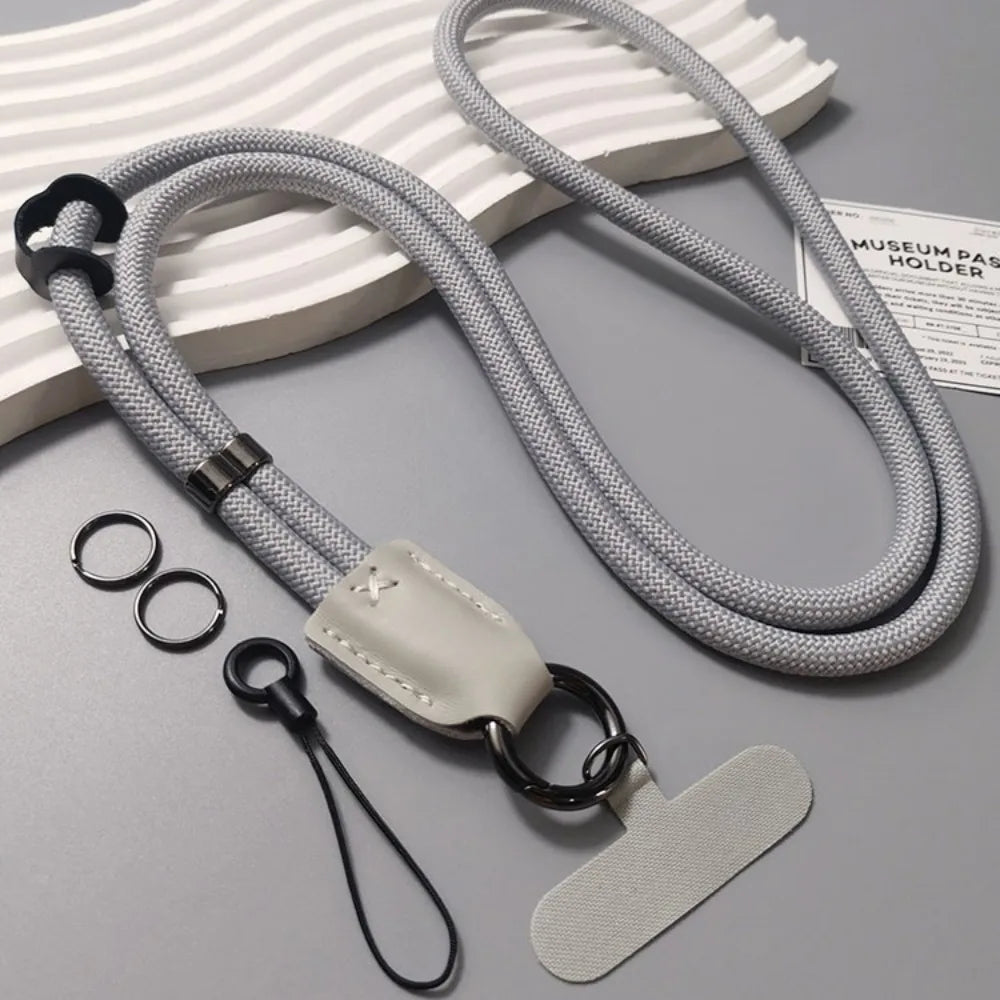 New Nylon Diagonal Mobile Phone Rope Pu Leather Head Braided Long Anti-drop Mobile Phone Rope Clip Mobile Phone Case Rope Oasis Select Grey
