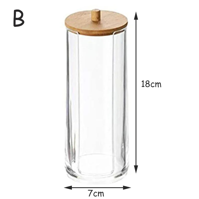 Acrylic Storage Box Bathroom Jar Makeup Organizer Cotton Round Pad Holder Cotton Swab Box Qtip Holder Dispenser with Bamboo Lid Oasis Select B