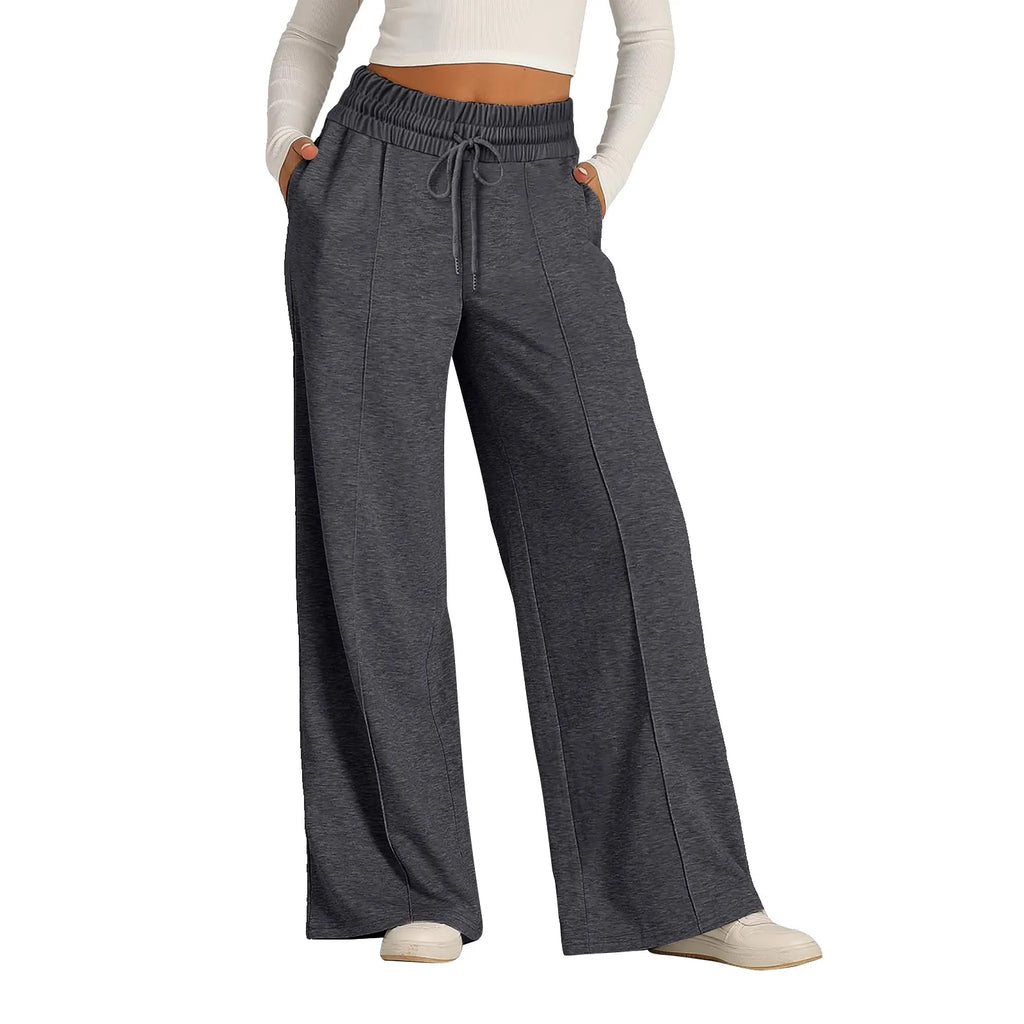 Women's Fleece Lined Wide Leg Sweatpants – High Waist Joggers Wide Leg Sweatpants Oasis Select Dark Gray L