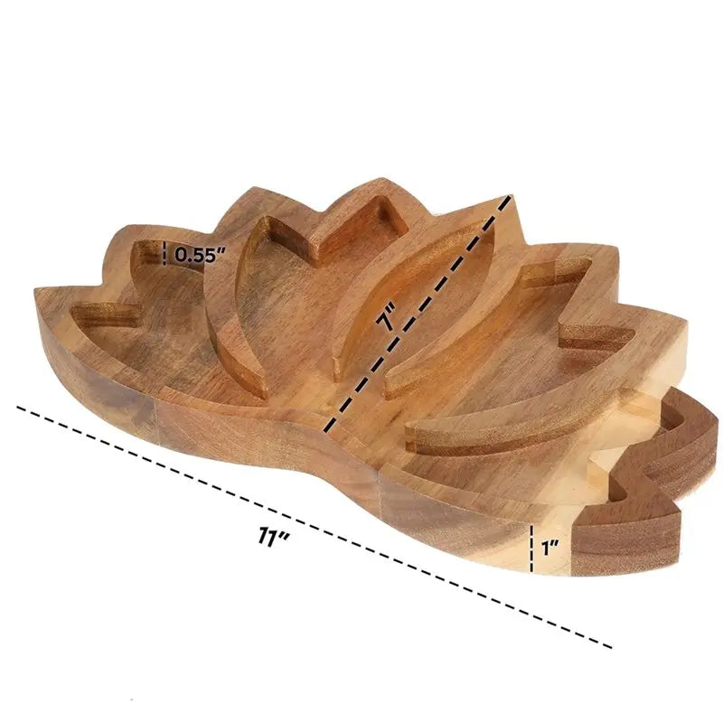 ~WISH Healing Stones, Gems-Lotus Crystal Display Tray-11" X 7" Wooden Rock Bowl, Crystal Holder-Showcase Oasis Select