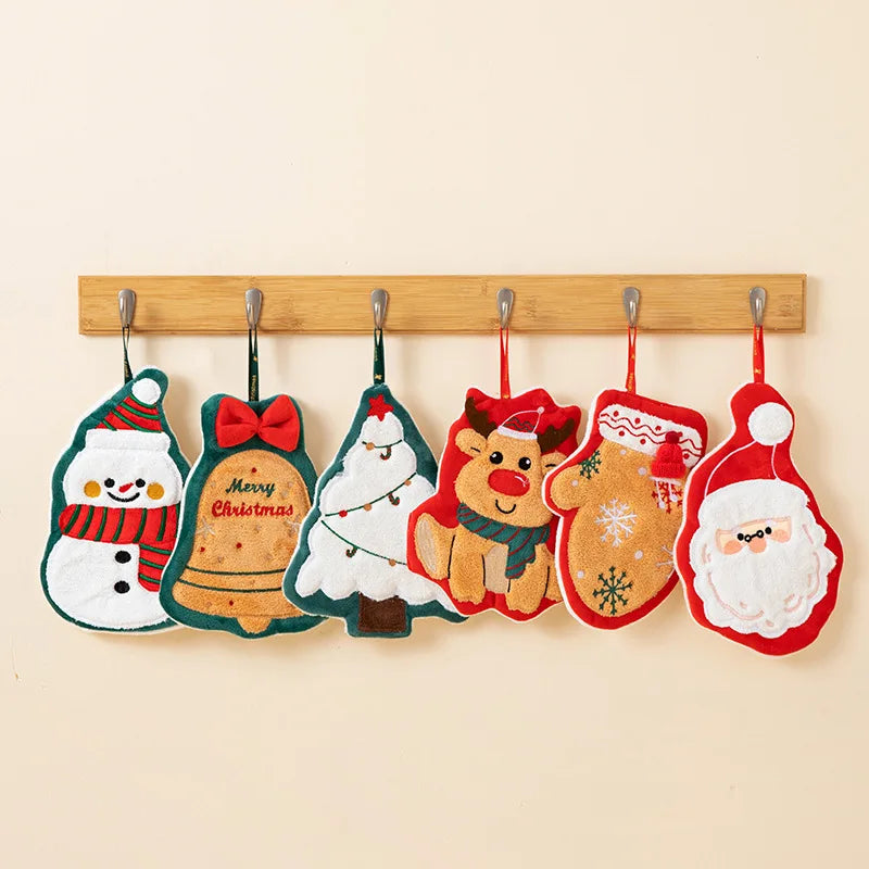 1pc Christmas hand towel, hanging household hand towel, kitchen and bathroom quick drying coral fleece Christmas towel Oasis Select