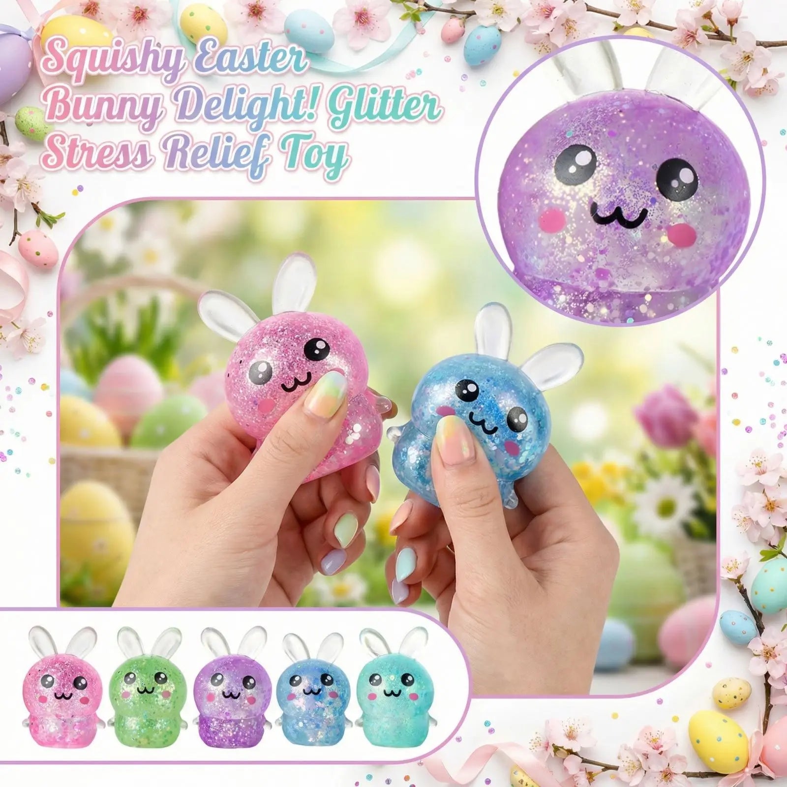 1PCS Squishy Bunny Stress Balls with Light Stress Relief Toy Girls Kids Fidget Toys Colorful Rabbit for Easter Basket gifts Oasis Select