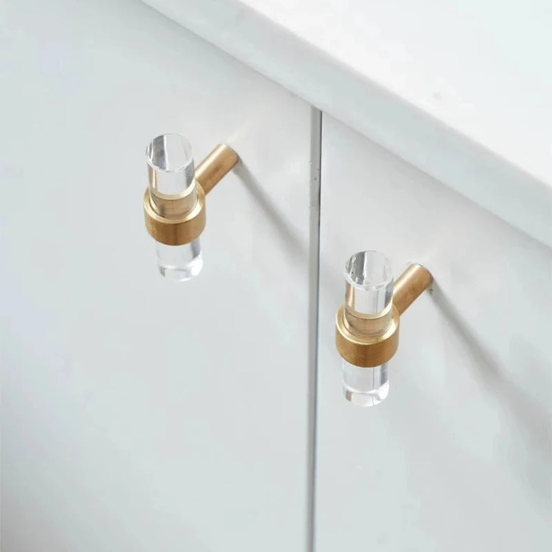Brass Transparent Furniture Handles Modern Minimalist Acrylic Silver Gold Wardrobe Cupboards Dresser Drawer Kitchen Knobs Oasis Select