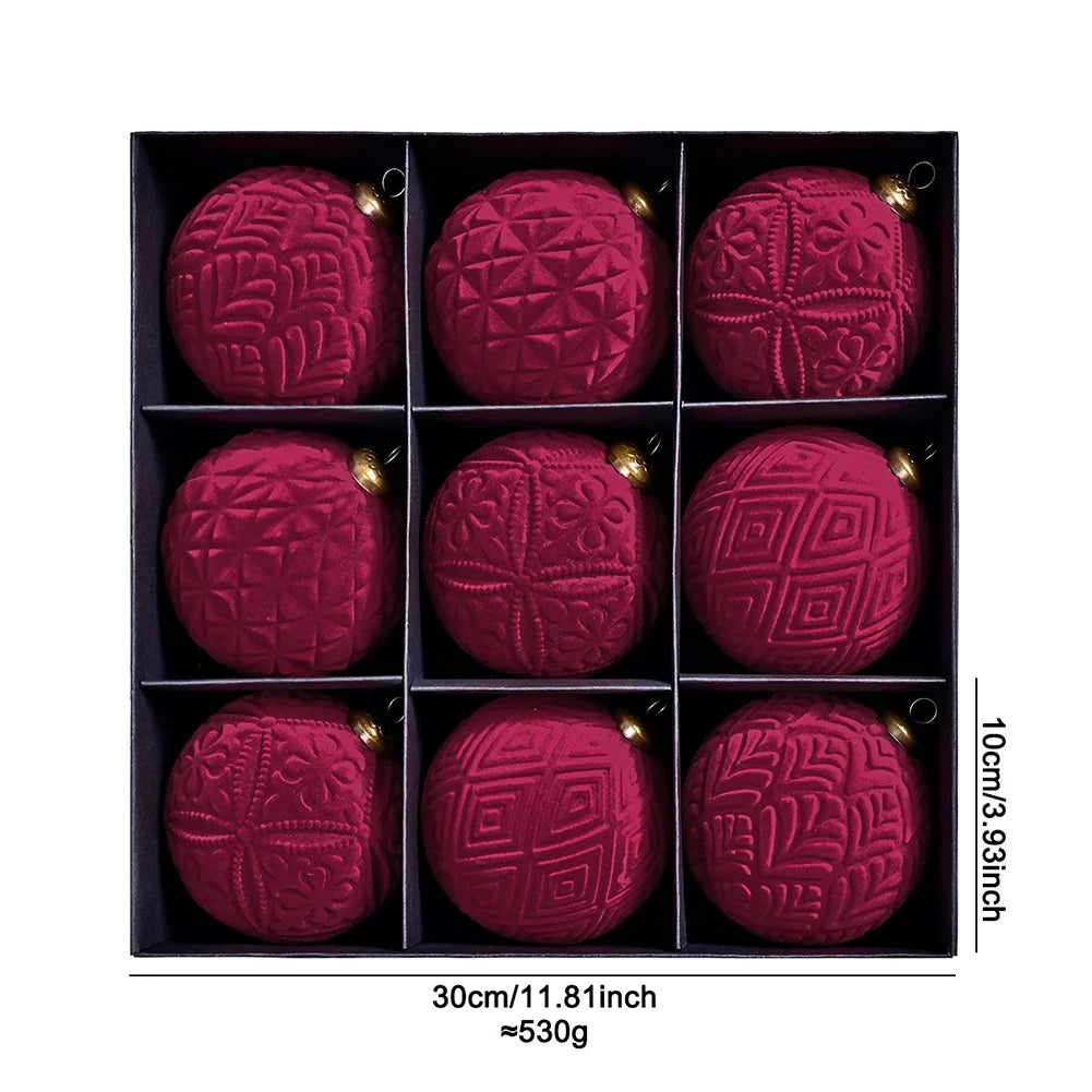 9-Pack Elegant Velvet Christmas Balls 10cm Hanging Ornaments Suitable For Festive Christmas Ornaments For Xmas Trees Home Decor Oasis Select wine red China Mainland