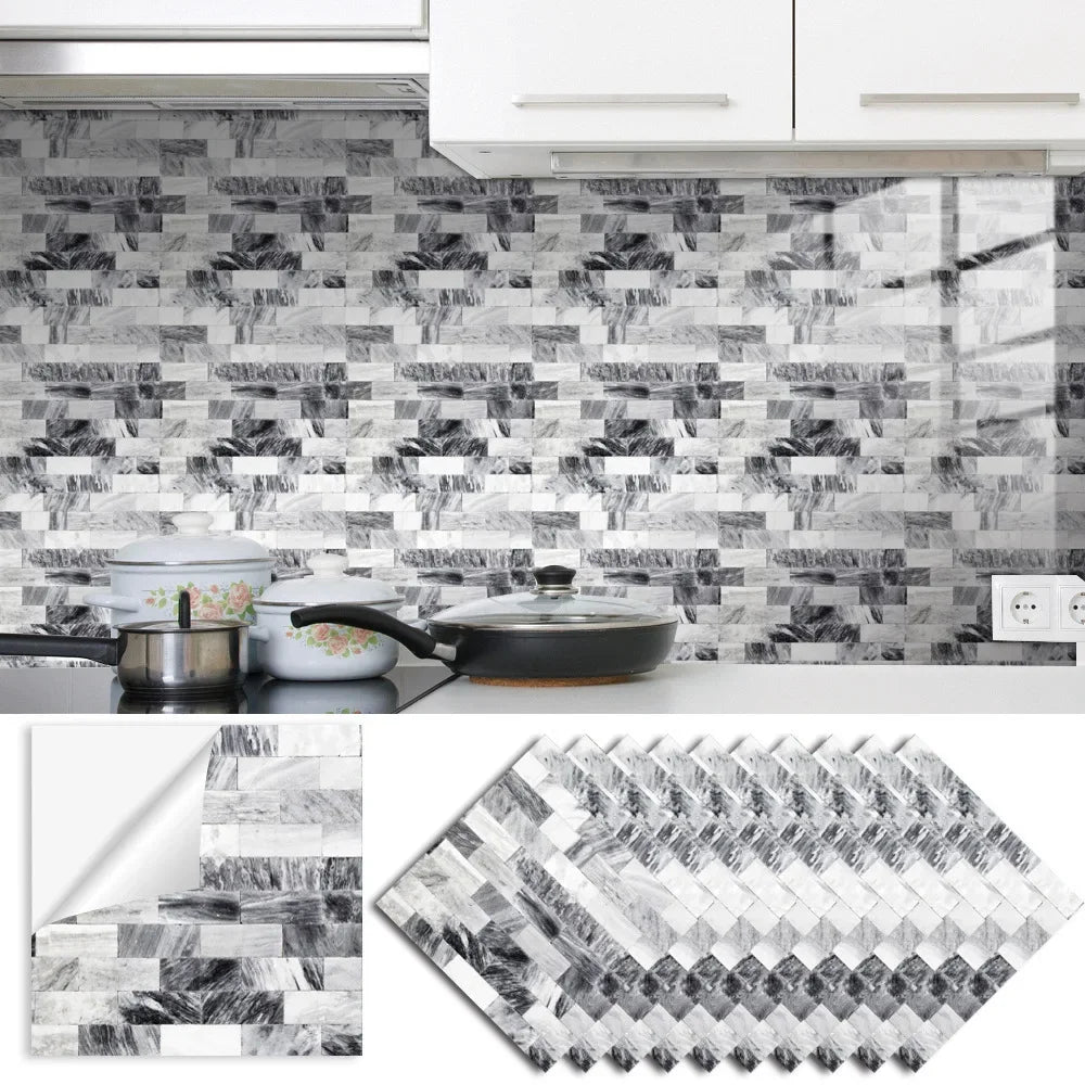 Grey Mosaic Pattern Home Decor Wall Stickers Kitchen Bathroom Refurbished Self-adhesive Paper Wall Decoration Oasis Select TS335 10x10cm-10 pieces