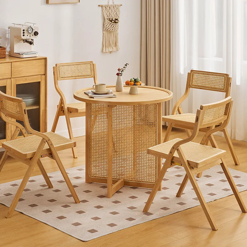Japanese rattan dining table and chair small round table household balcony South East Asia bed and breakfast tea table log wind Oasis Select