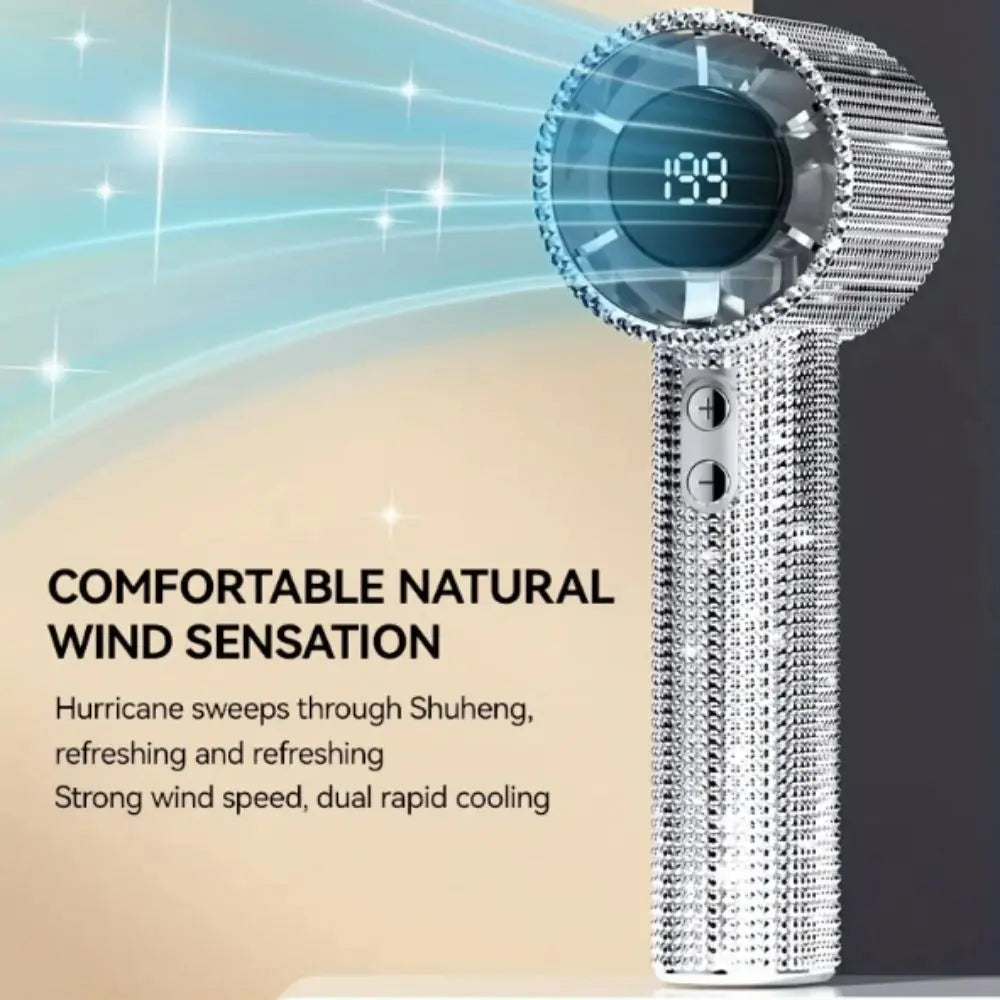 Small Size Mini Portable Fan LED Powered Cute Design LED Personal Fan Long-Lasting Battery Sparkling Imitation Diamonds Oasis Select
