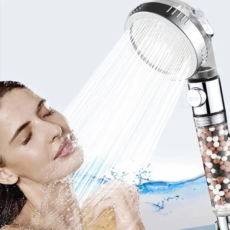 New Premier Bathroom 3-Function SPA Shower Head with Switch Stop Button high Pressure Anion Filter Bath Head Water Saving Shower Oasis Select