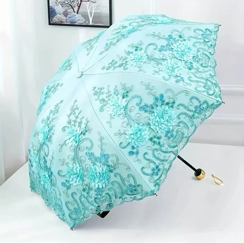 Folded Retro Embroidered Lace Double Layer Vinyl Three-fold Umbrella Wedding Umbrella Oasis Select