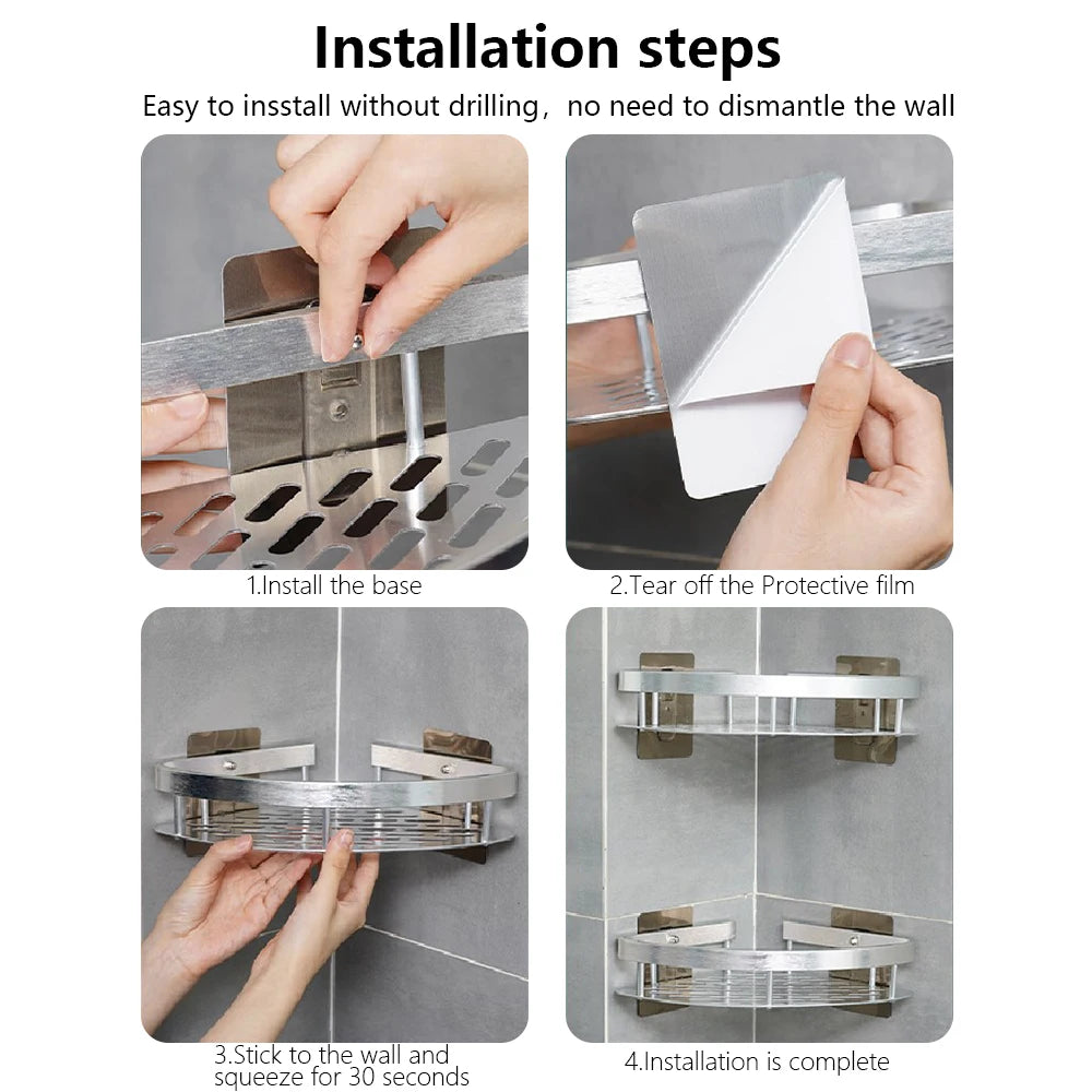 1-3PCS Bathroom Corner Shelf Nail-Free Shower Organizer Wall Mounted Space Aluminum Shelf Bathroom Accessories Oasis Select