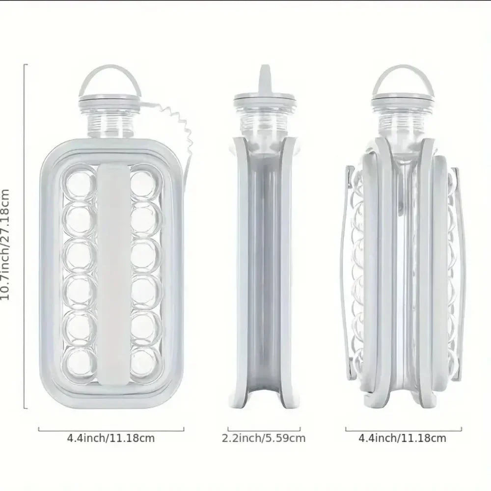 Portable 2-in-1 Folding Ice Maker Water Bottle with Creative Ice Cube Mold Ice Hockey Lattice Kitchen Bar Gadgets Ice Making Oasis Select