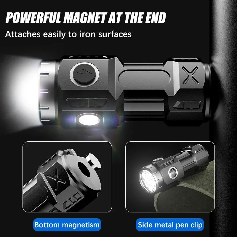 ZHIYU Mini LED Flashlight USB Rechargeable Magnetic Torch