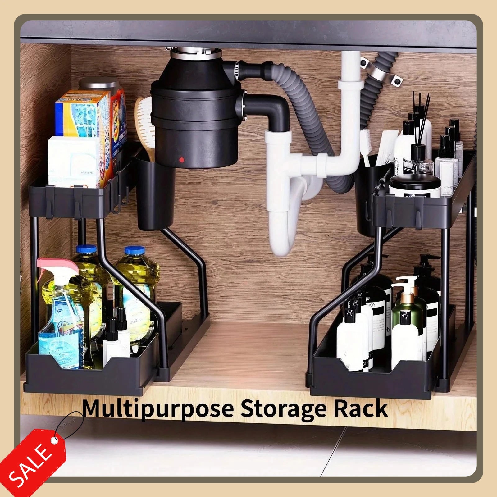 Bathroom & Kitchen Multi-Layer Pull-Out Storage Rack - Clutter Organizer for Sink Area & Seasonings Oasis Select