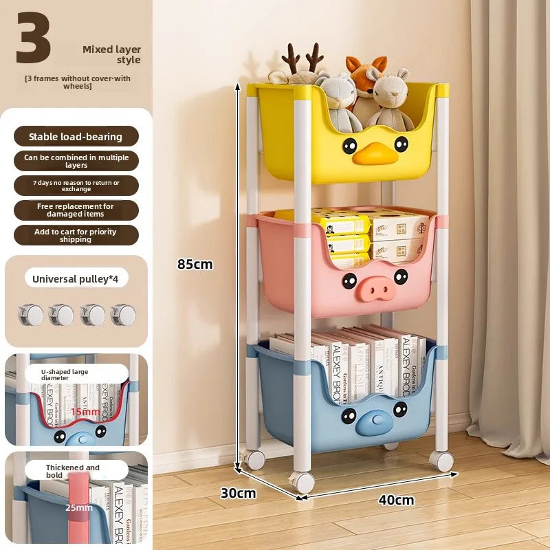 Multi-functional Children's bookshelf storage rack Living room floor-to-ceiling multi-layer snack rack trolley Oasis Select Color Mix 3