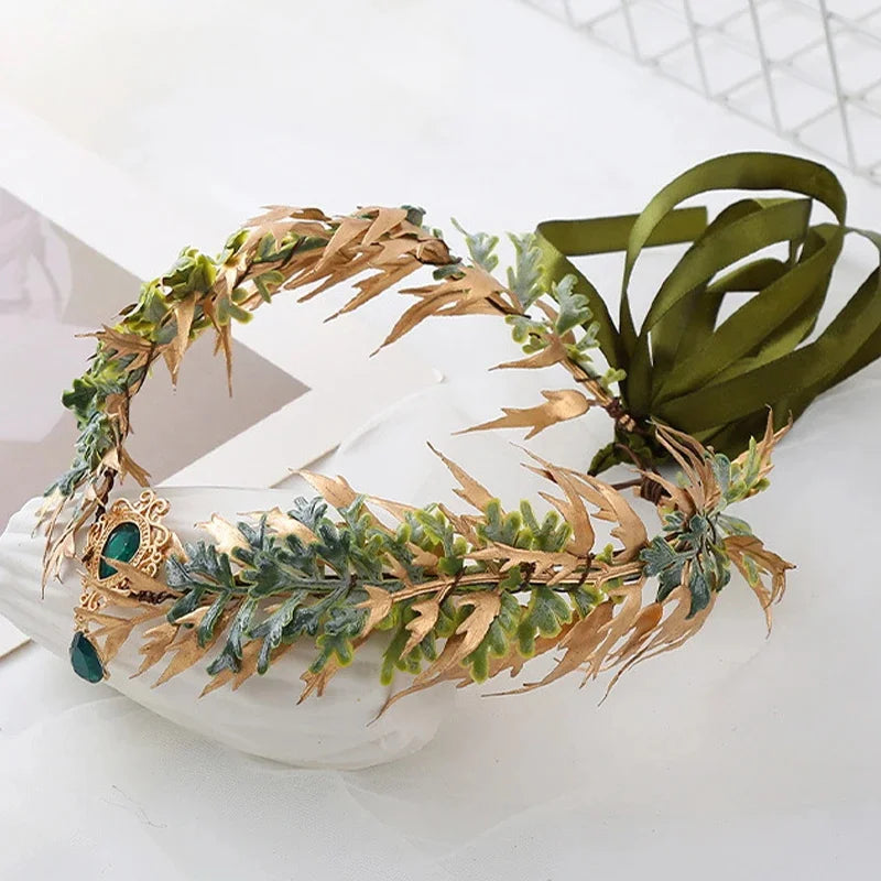 Retro Elf Crown Fairy Leaf Tiara Elf Ears Pendant Forest Garland Women Elven Princess Headpiece Wedding Halloween Hair Jewelry Oasis Select 2