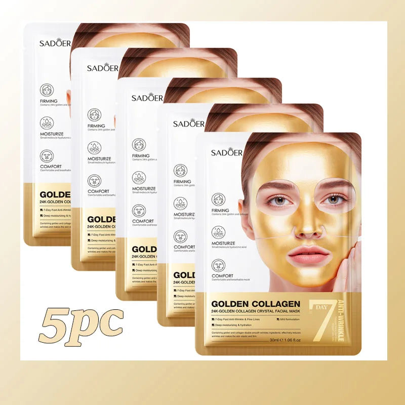 SADOER 24K Gold Collagen Face Mask – Firming & Hydrating Collagen Face Mask Oasis Select 5pc
