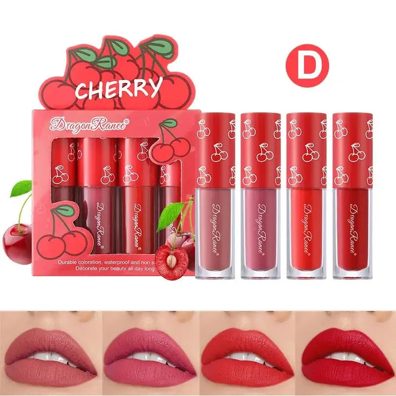 Dragon Ranee 4-Piece Velvet Matte Lip Gloss Set – Fruit Scented