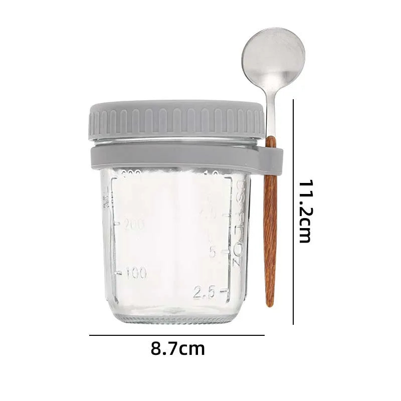 Overnight Oats Glass Container with Lid & Spoon – 300ml Food Storage Container Oasis Select Grey 300ML