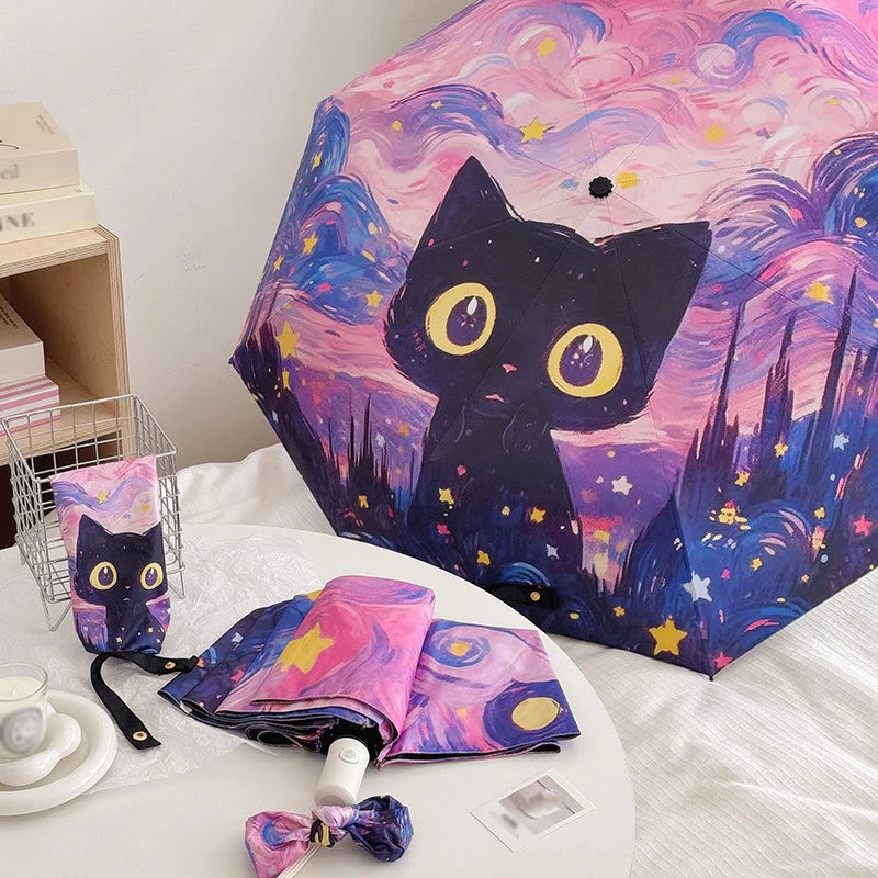 Cartoon Cat Pink Folding Umbrella Professional Sun Protection And UV Protection Umbrella Dual use of Rain and Sunny Automatic Oasis Select