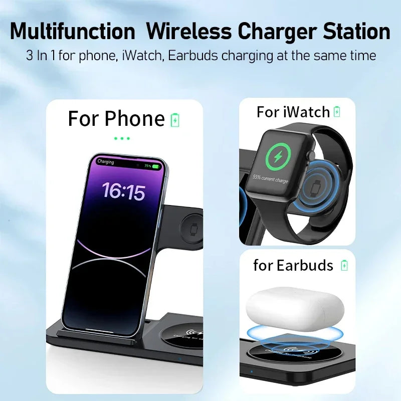3 in 1 Wireless Charger Foldable Fast Charging Station for iPhone 17 16 15 14 Apple Watch Ultra 10 9 8 AirPods Pro Charger Stand Oasis Select