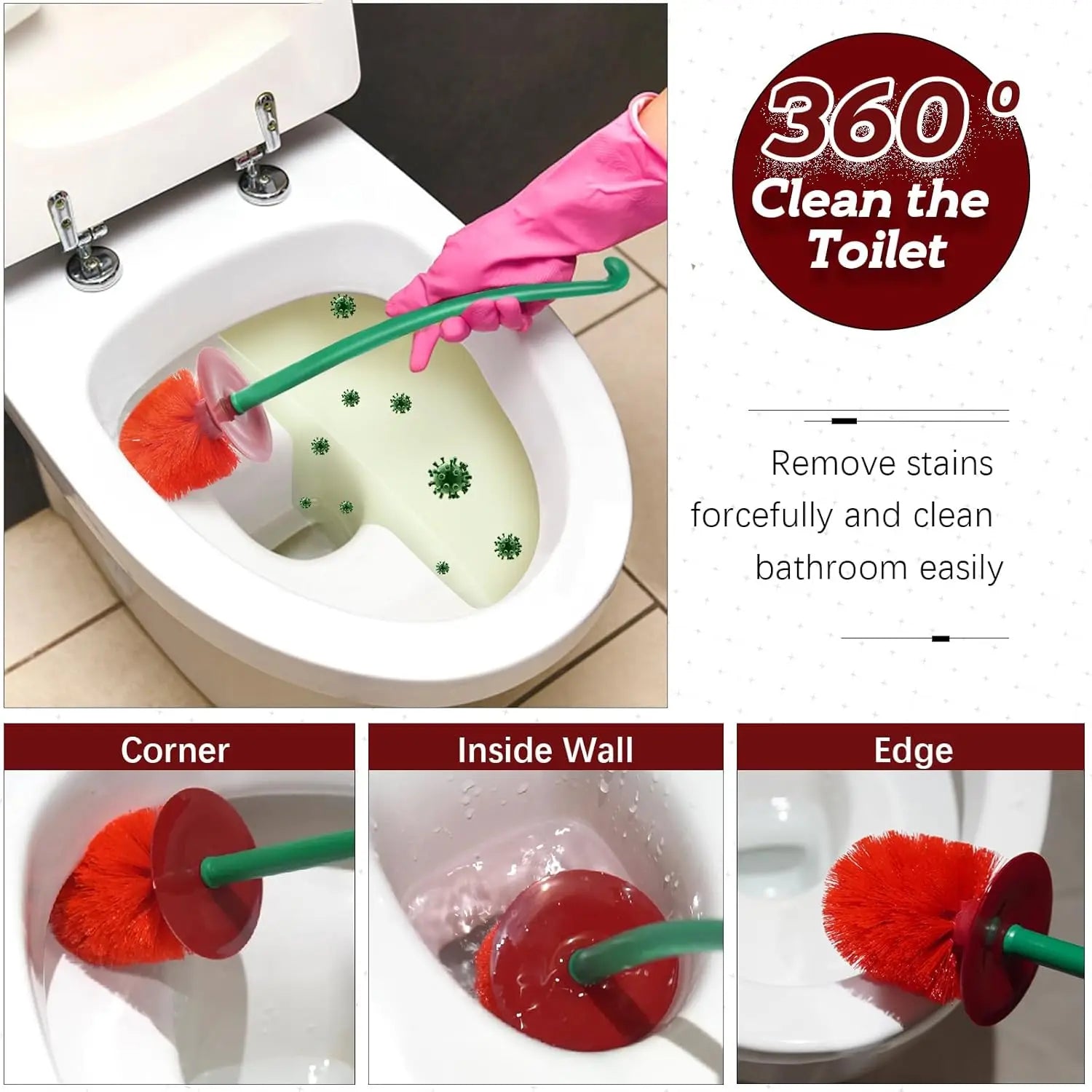 3 Colors Cherry-Shaped Toilet Brush Set – Free-Standing Long Handle Cleaner with Holder for Bathroom | Cute & Functional Oasis Select