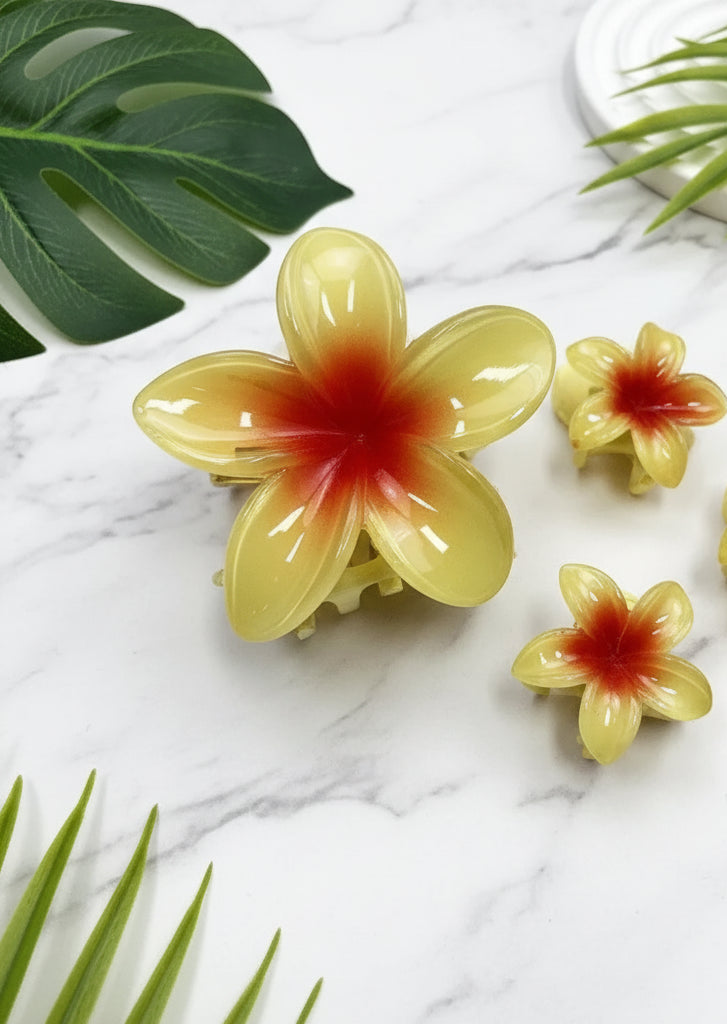 3Pcs/Set New Gradient Hair Claws Sweet Flower Plumeria Flower Hawaiian Flower Hair Clip Clamp Acrylic Hair Accessories Summer Oasis Select Yellow1