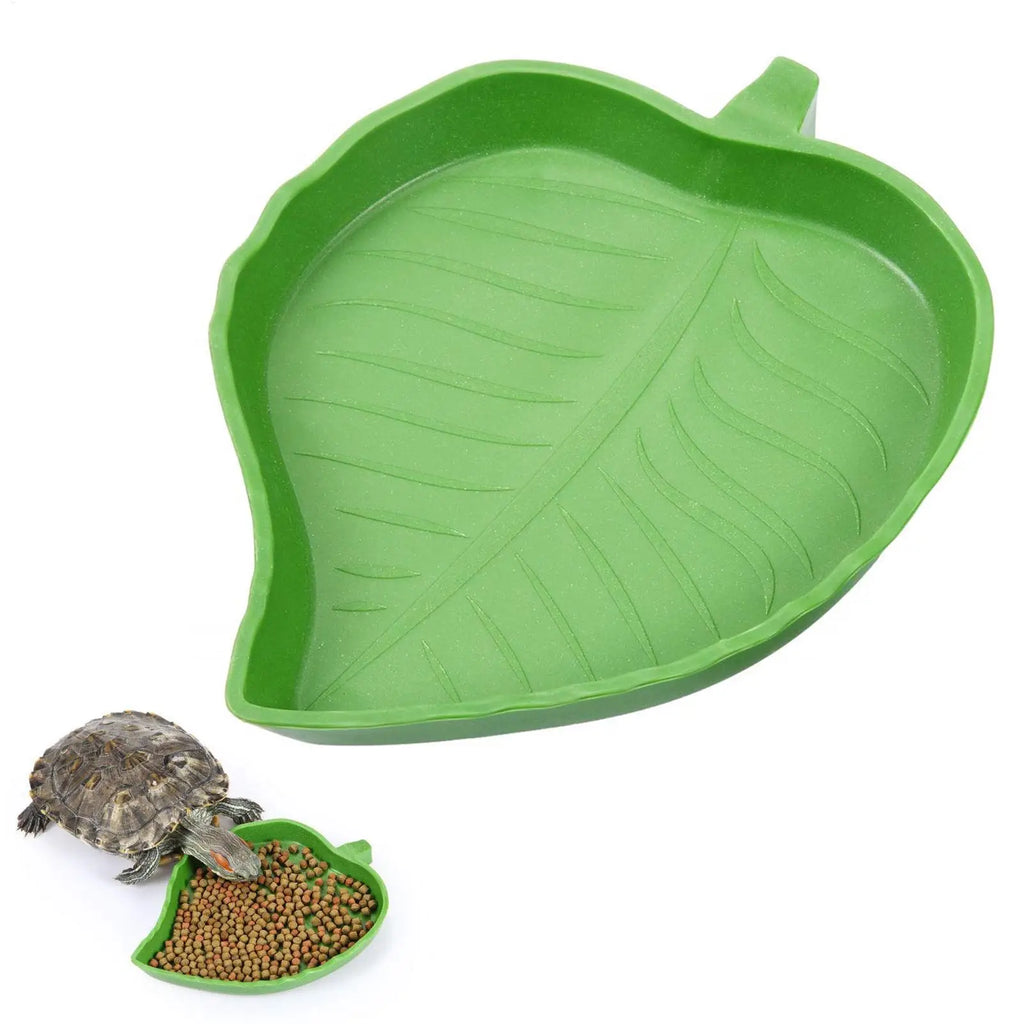 Leaf Reptile Food Water Bowl Flat Drinking and Eating Dish Tortoise Habitat Accessories Water Plate for Turtle Lizards Crawl Pet Oasis Select
