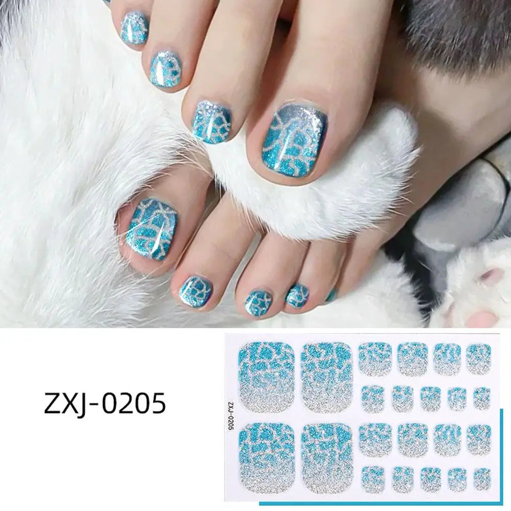 Gradient Glitter Toe Nail Polish Stickers Strips Full Nail Wraps Toenail Stickers Shiny Colorful Gel Toe Nail Decals for Women Oasis Select style 8