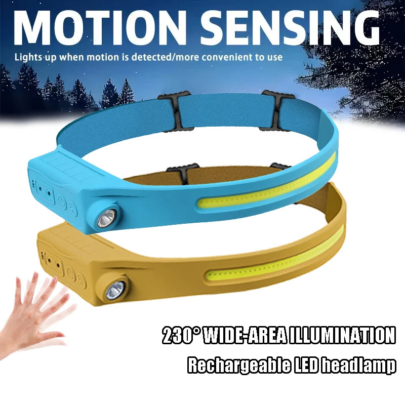 Powerful COB LED Sensor Headlamp USB Rechargeable Headlight Head Torch Work Light Head Flashlight for Fishing Lantern Camping Oasis Select