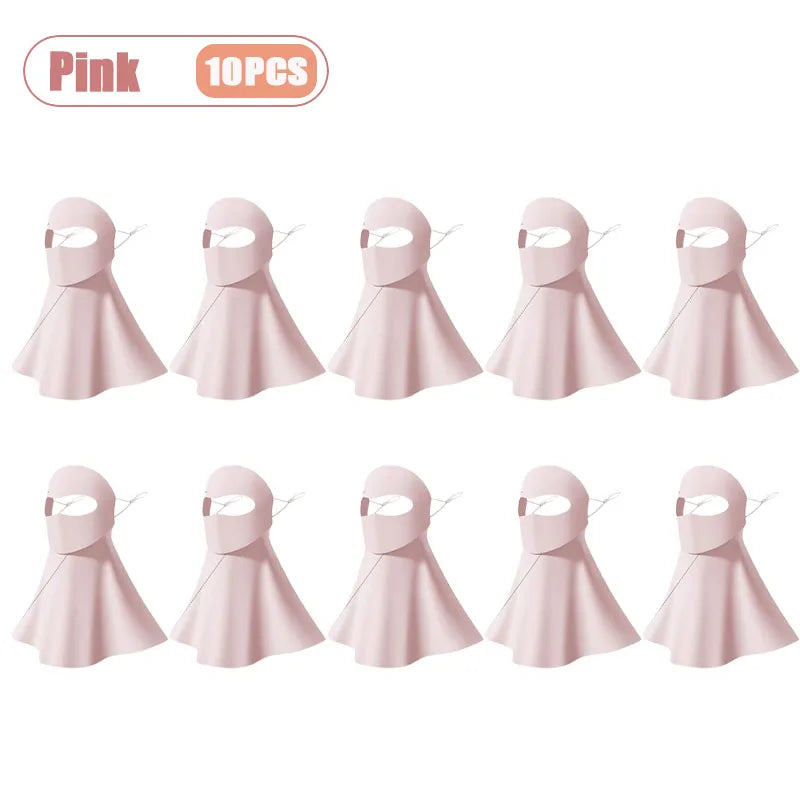 1-10PCS Ice Silk Face Mask Women Cooling Breathable UV Protection Eye Cover Summer Sun Mask Dustproof Stylish Face Gaiter Oasis Select Pink-10PCS