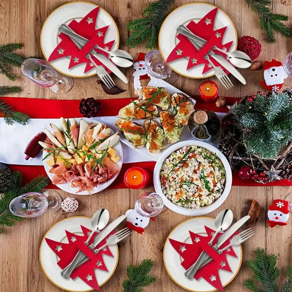 12pcs, Christmas Tree Placemats, Felt Fork and Spoon Bag Set, Suitable for Christmas and Other Holiday Party Table Decoration Oasis Select