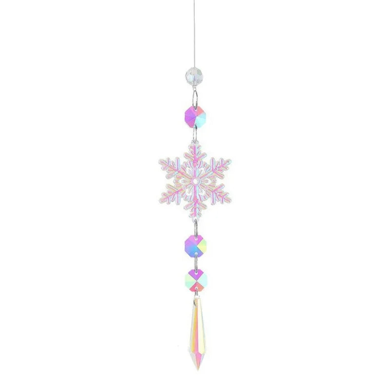 Creative Christmas Colorful Snowflake Pendant Acrylic Glass Rainbow Light Shadow Window Christmas Tree Decoration Oasis Select B