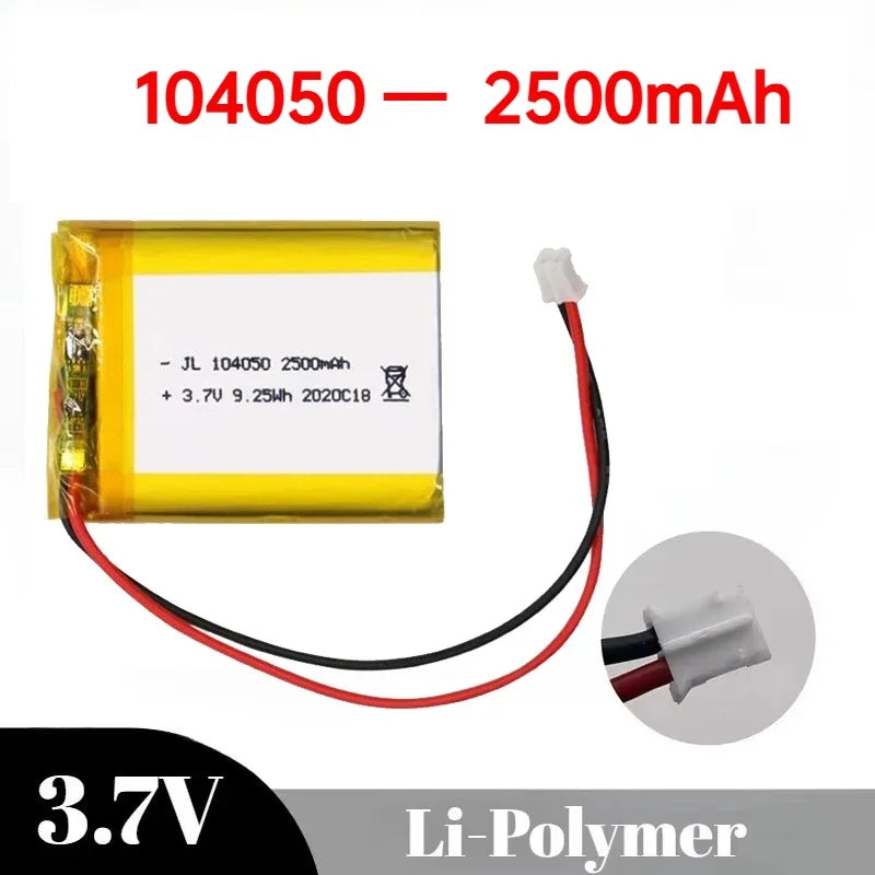Rechargeable 104050 3.7V Large Capacity 2500mAh Li-Po Battery Lithium Polymer Lipo Cells for GPS MP3 4 5 Driving Recorder Camera Oasis Select