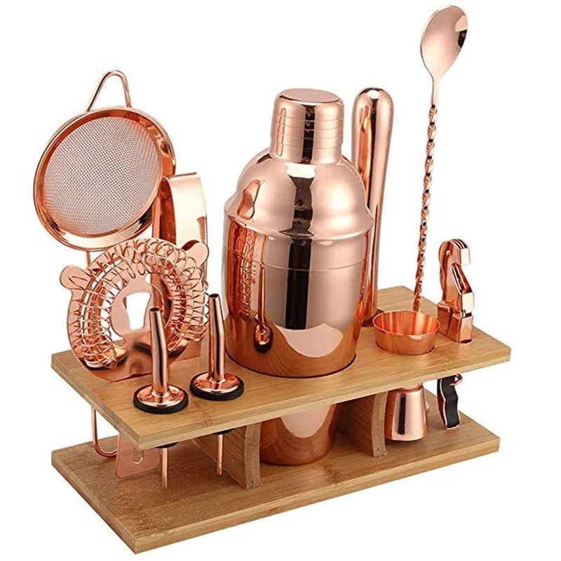 11 Pcs 750ML Cocktail Shaker Y Shiny Stainless Steel British Cocktail Shaker Set Rose Gold Color Oasis Select