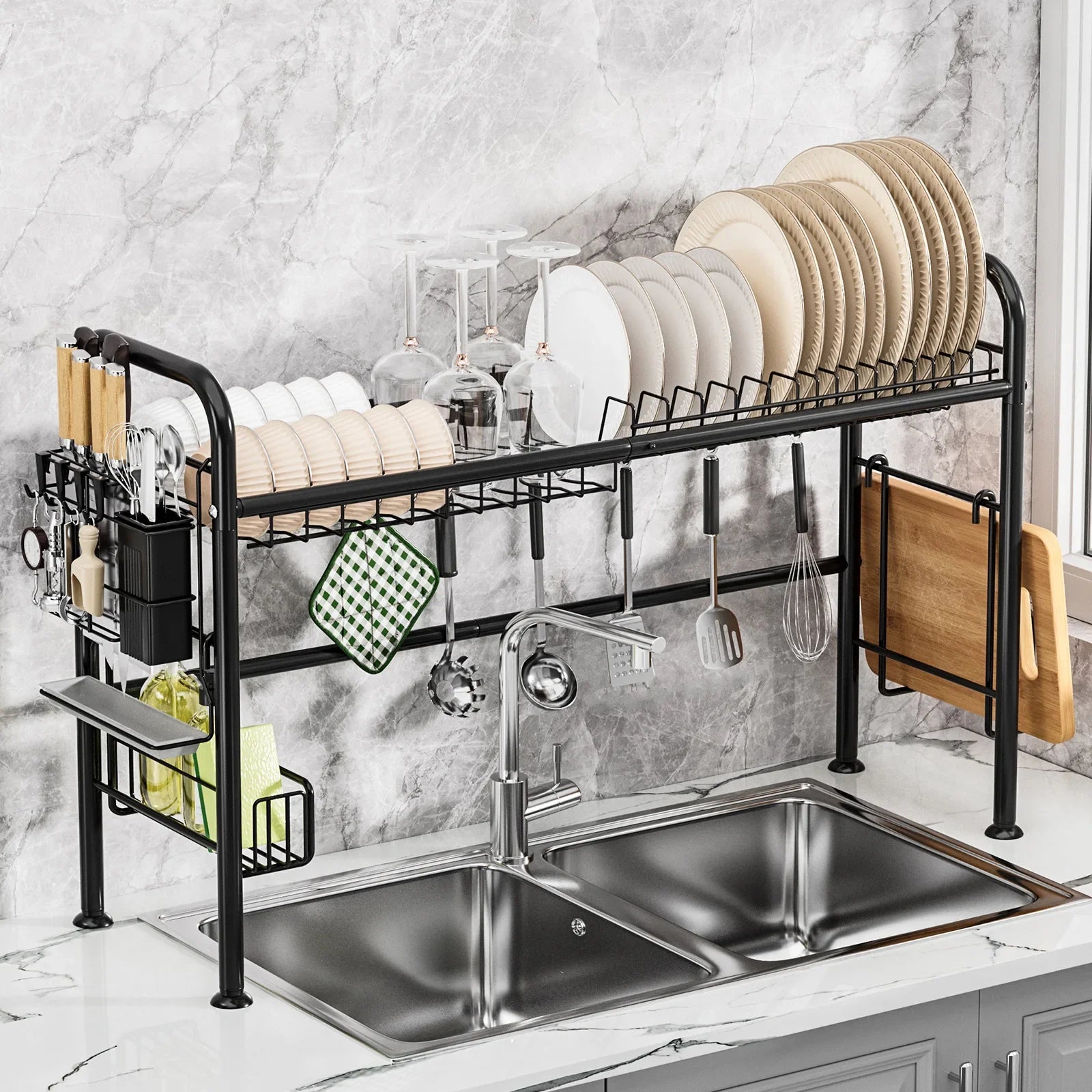Kitchen Sink Shelf Kitchen Utensils Knife Holder Tableware Drain Holder Bowl Holder Countertop Dish Storage Rack Oasis Select