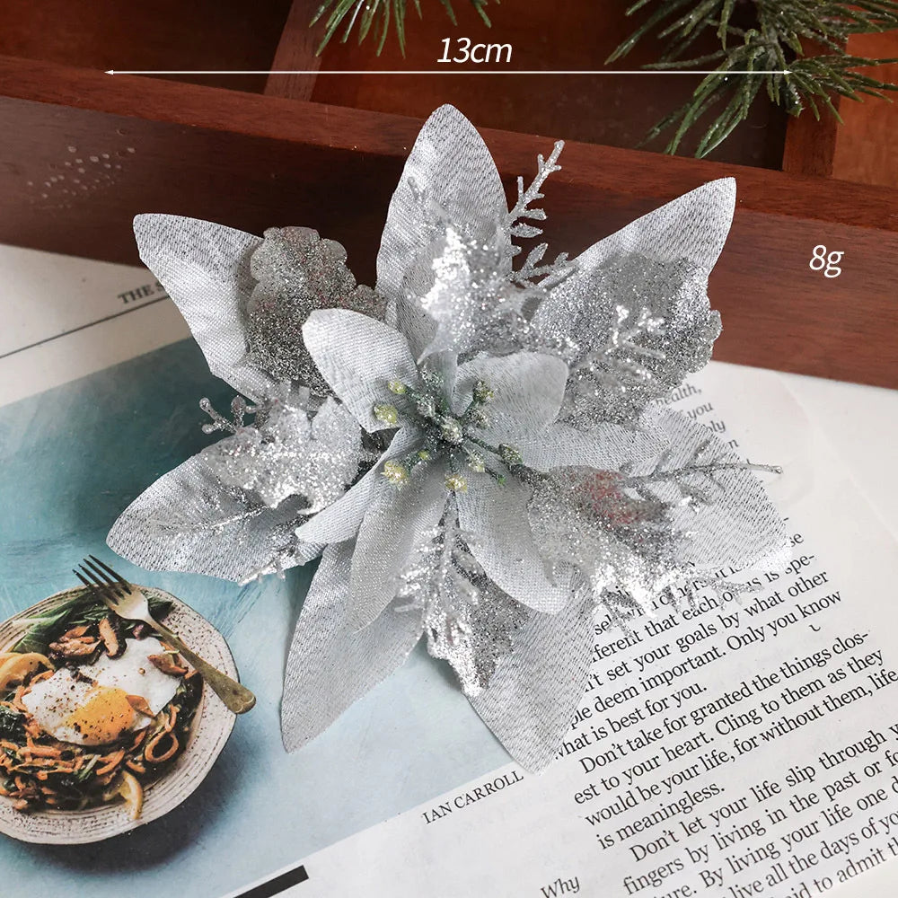 Artificial Allium Flowers (Flocked Fabric, Powdered) - Christmas Decoration Accessories for Tree Trimming & Wreath Decoration Oasis Select Silver 10PCS