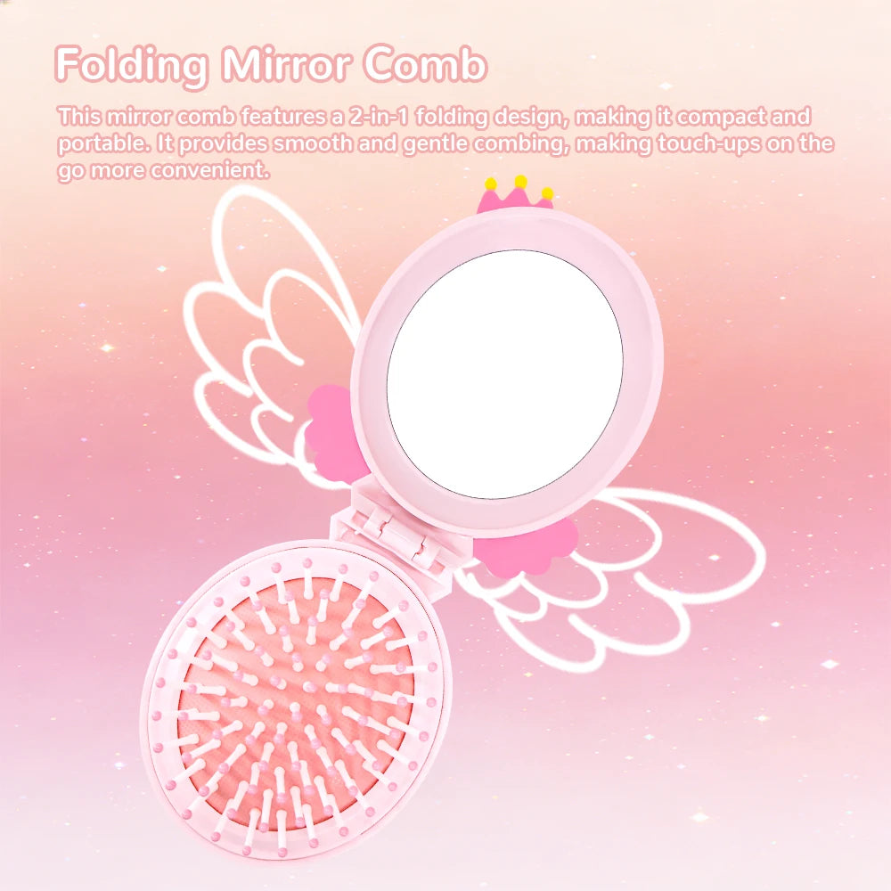 Magic Folding Mirror Comb – Moon & Star 2-in-1 Hair Brush Folding Mirror Comb Oasis Select