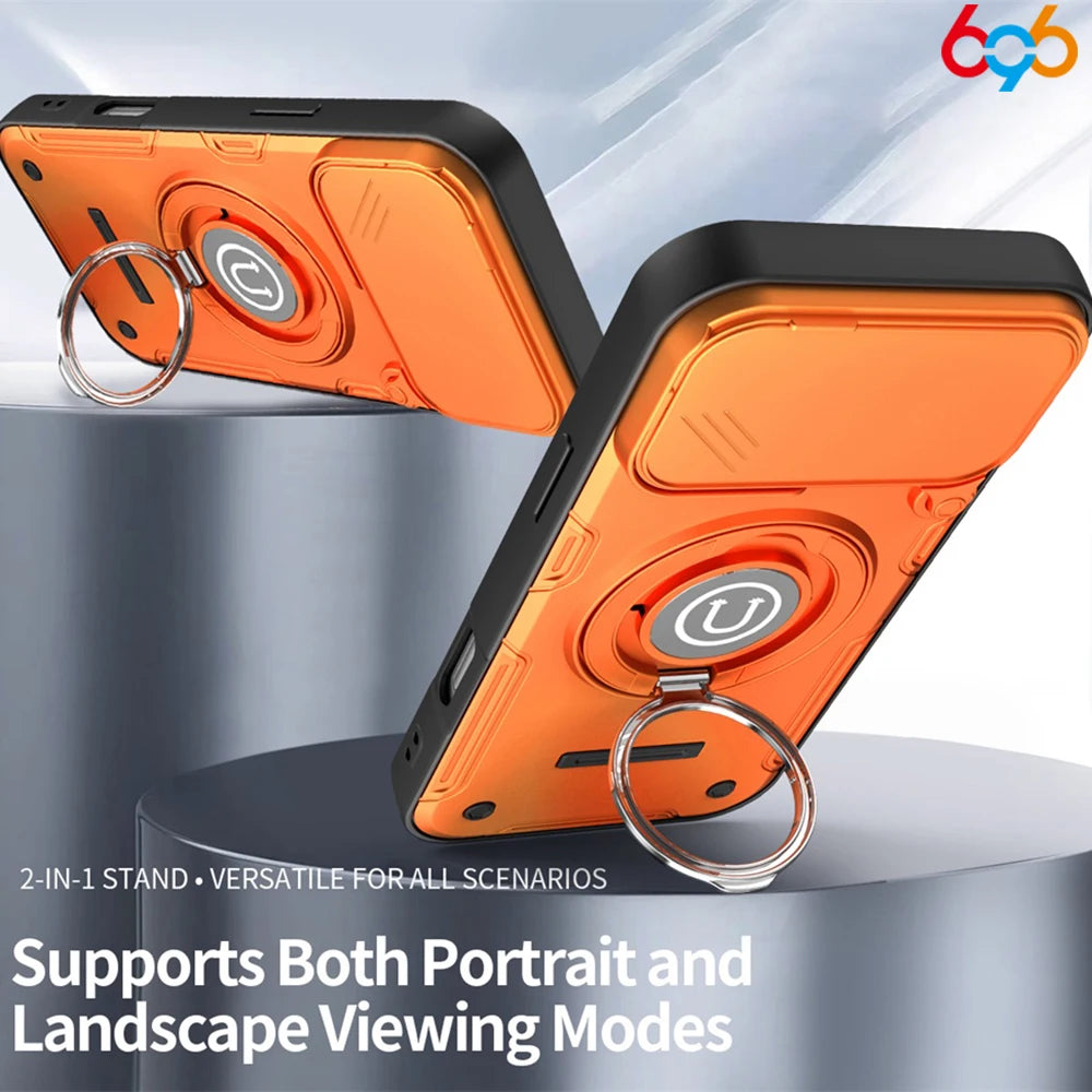 Magnetic Ring Stand Back Cover Shockproof Power Slide Camera Lens Protection For IPhone 17/16/15 Pro Max Cases 17Pro 16Pro 15Pro Oasis Select