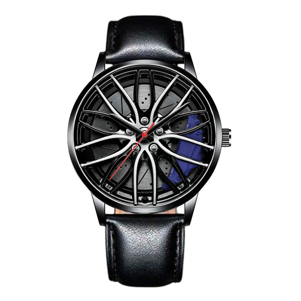 Men's Car Rim Quartz Watch – Leather Strap Round Dial