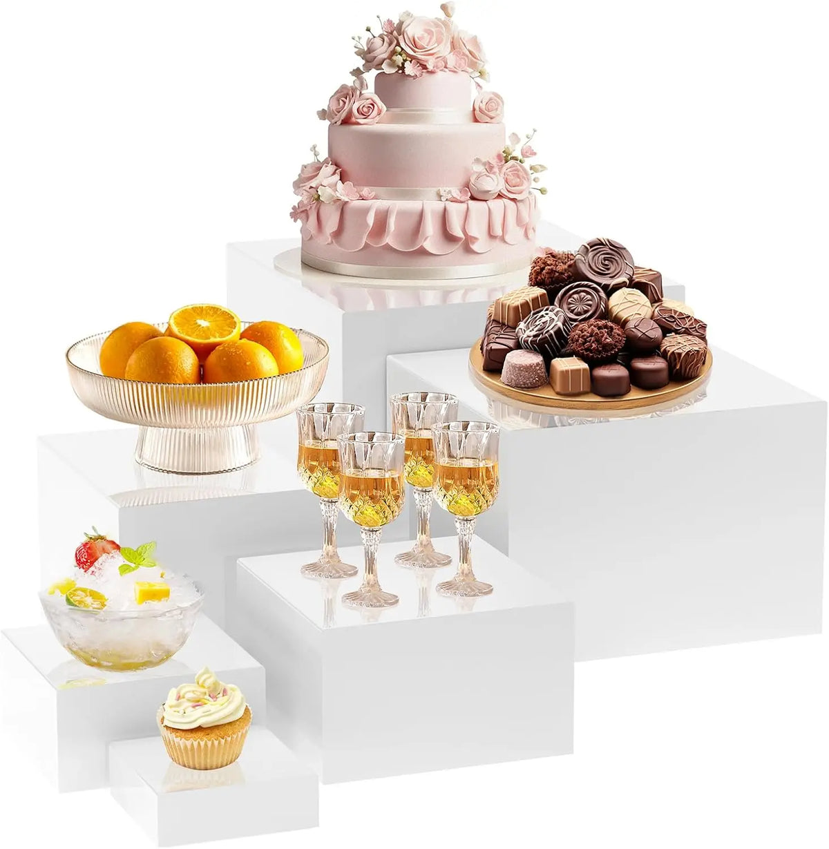 6pcs Acrylic Cube Cake and Dessert Display Stands with Stackable Sections Suitable for Displaying in Wedding Parties and Shops Oasis Select