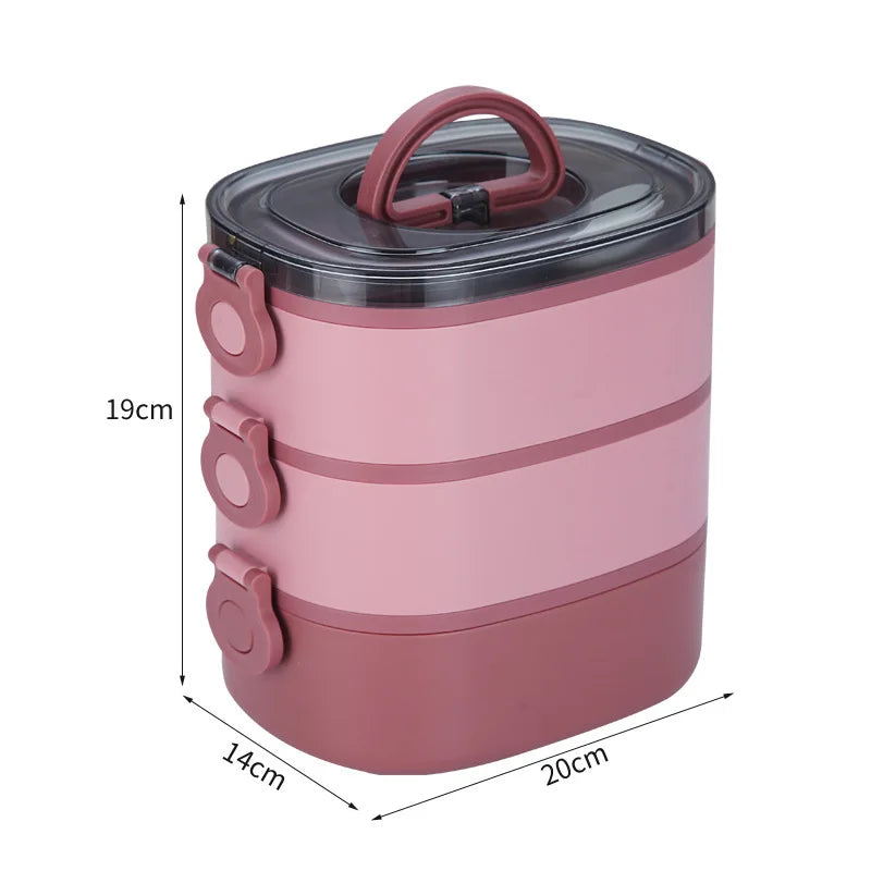 2000ML Insulation Lunch Box Portable 3 Layer Student Bento Box Leakproof Microwavable Food Container School Travel Office Picnic Oasis Select Red 3 2000ml