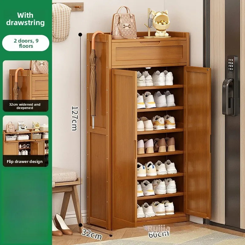 Durable Shoe Cabinet, Nanzhu Shoe Rack At The Entrance Of The Home, Storage Artifact, Space-saving And Dust-proof Entry Oasis Select Door 2-9