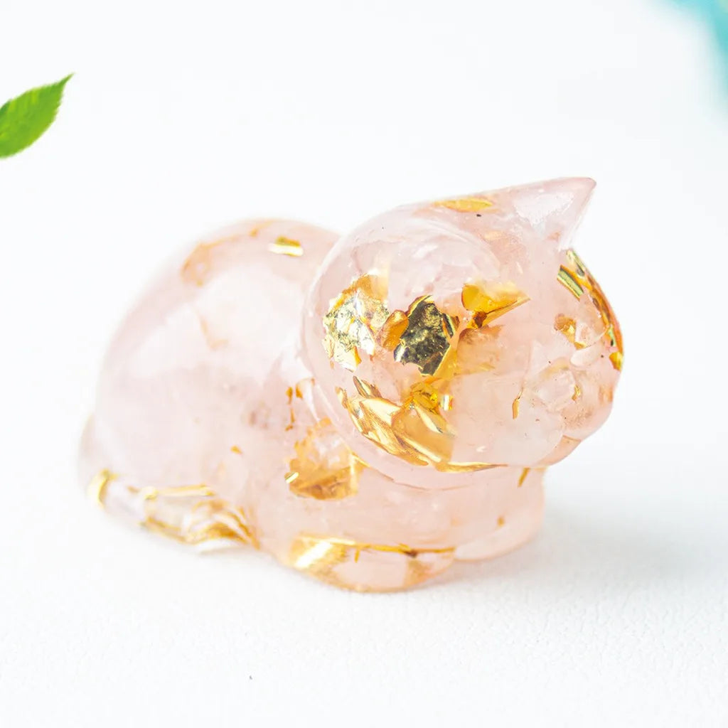 Crystal Chip Epoxy Lying Cat Figurine | Desk Decor & Gift