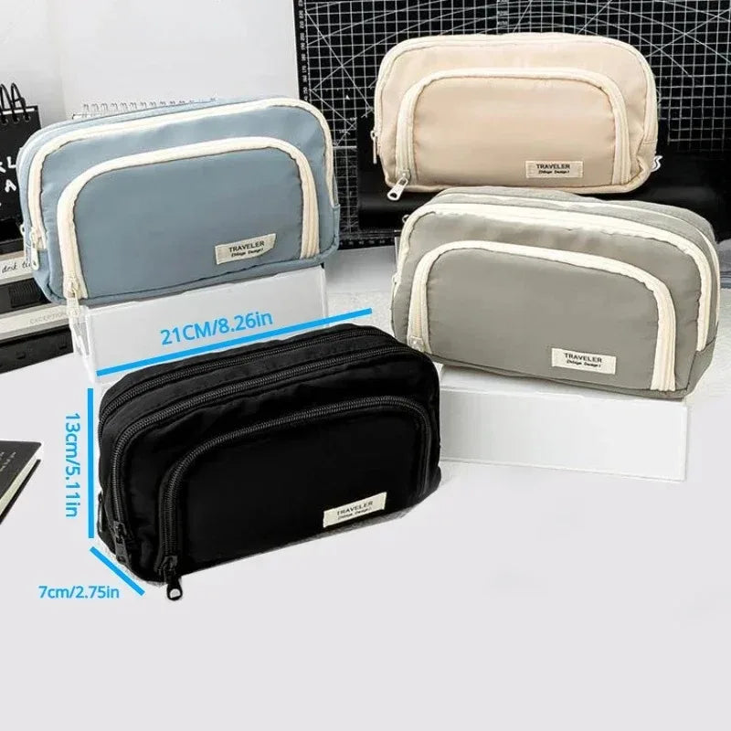 Japanese Minimalist Pencil Case Large Capacity Oxford Fabric Student Pouch for School Girl Teens Middle High School Supplies Oasis Select