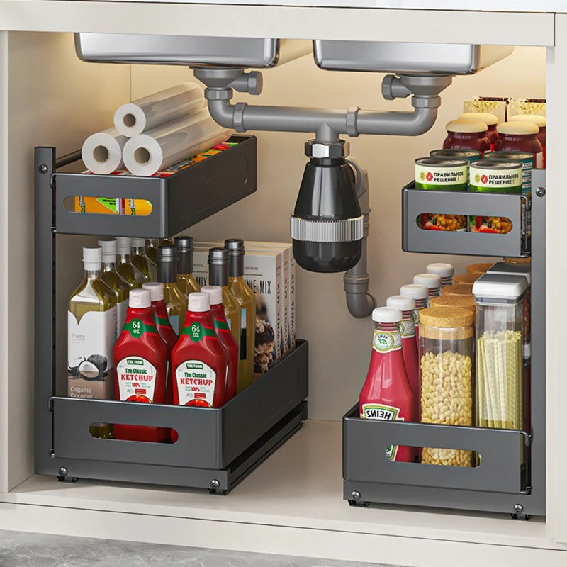 Kitchen Under Sink Shelf Cabinet Drawer Basket Adjustable Bathroom Washstand Under Cabinet Storage Rack Oasis Select