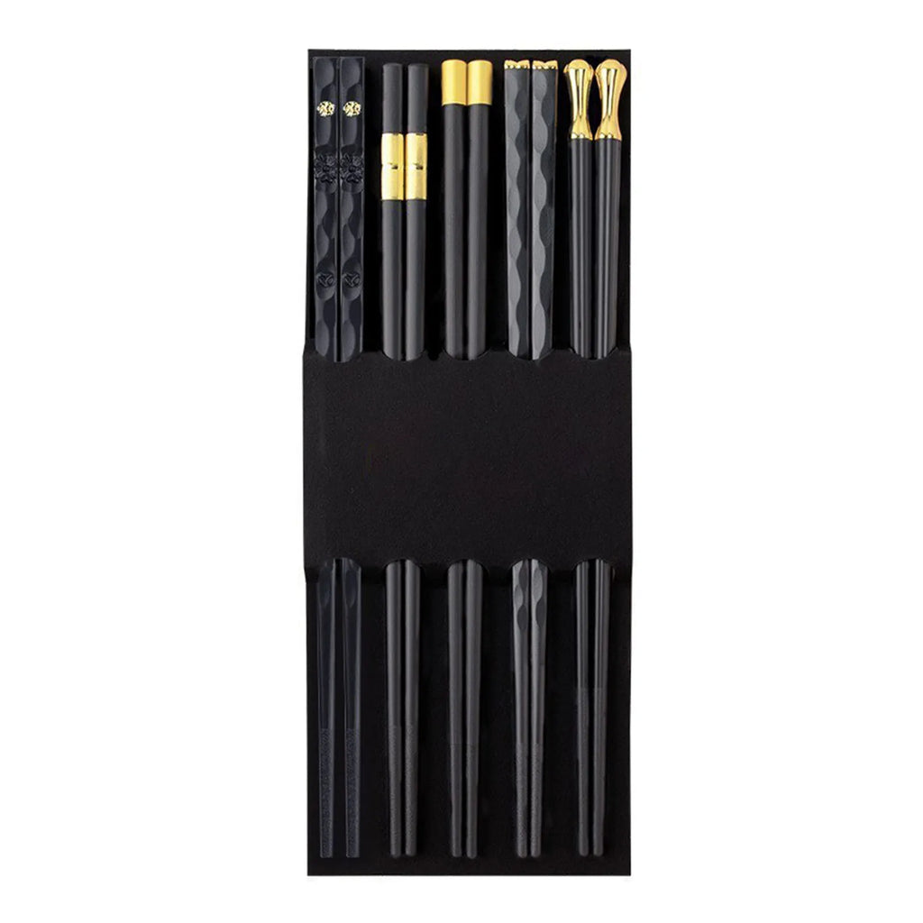 Premium Alloy Chopsticks Set – 5 Pairs, Non-Slip & Reusable